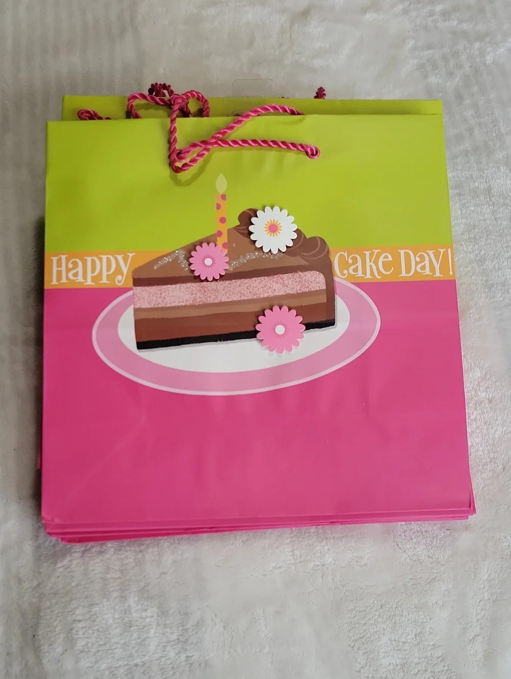 10- Hallmark Pink and Lime 'Happy Cake Day' Gift Bag